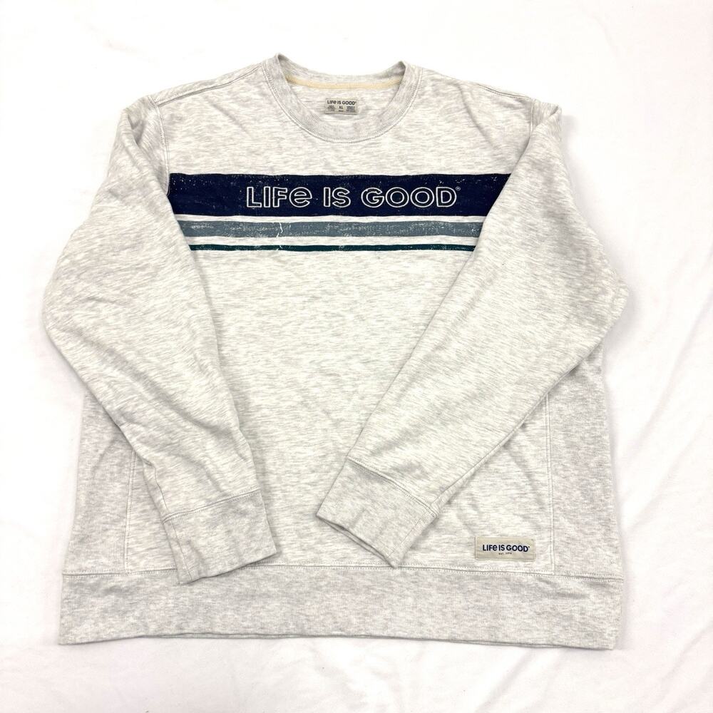 Life is Good Men's XL Sweatshirt Oversized Heavyweight Heather Gray Striped